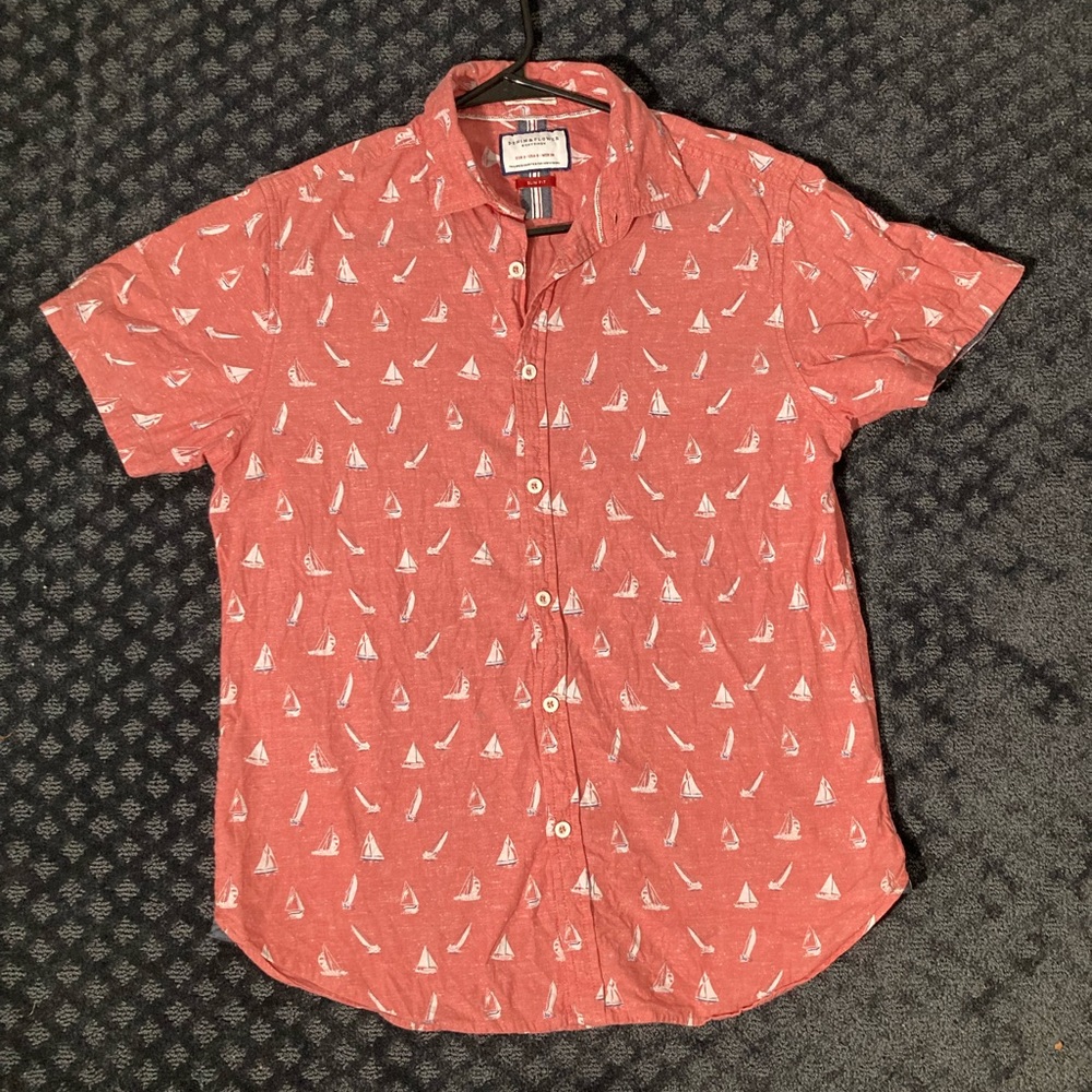 Ricky Singh Denim & Flower Cactus Man Nautical Button Down Shirt size Small